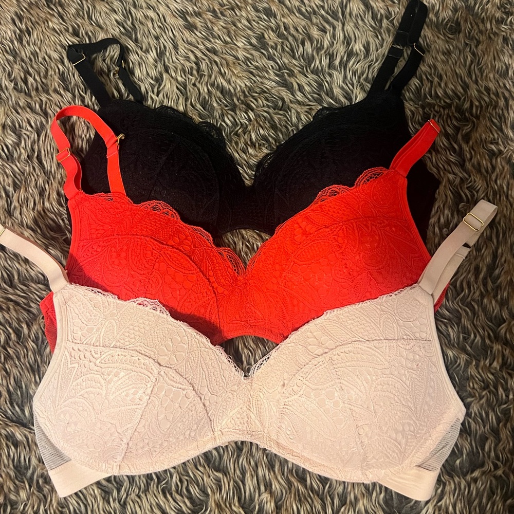 Lively Lace Bra Trio - Black, Red, and Cream
